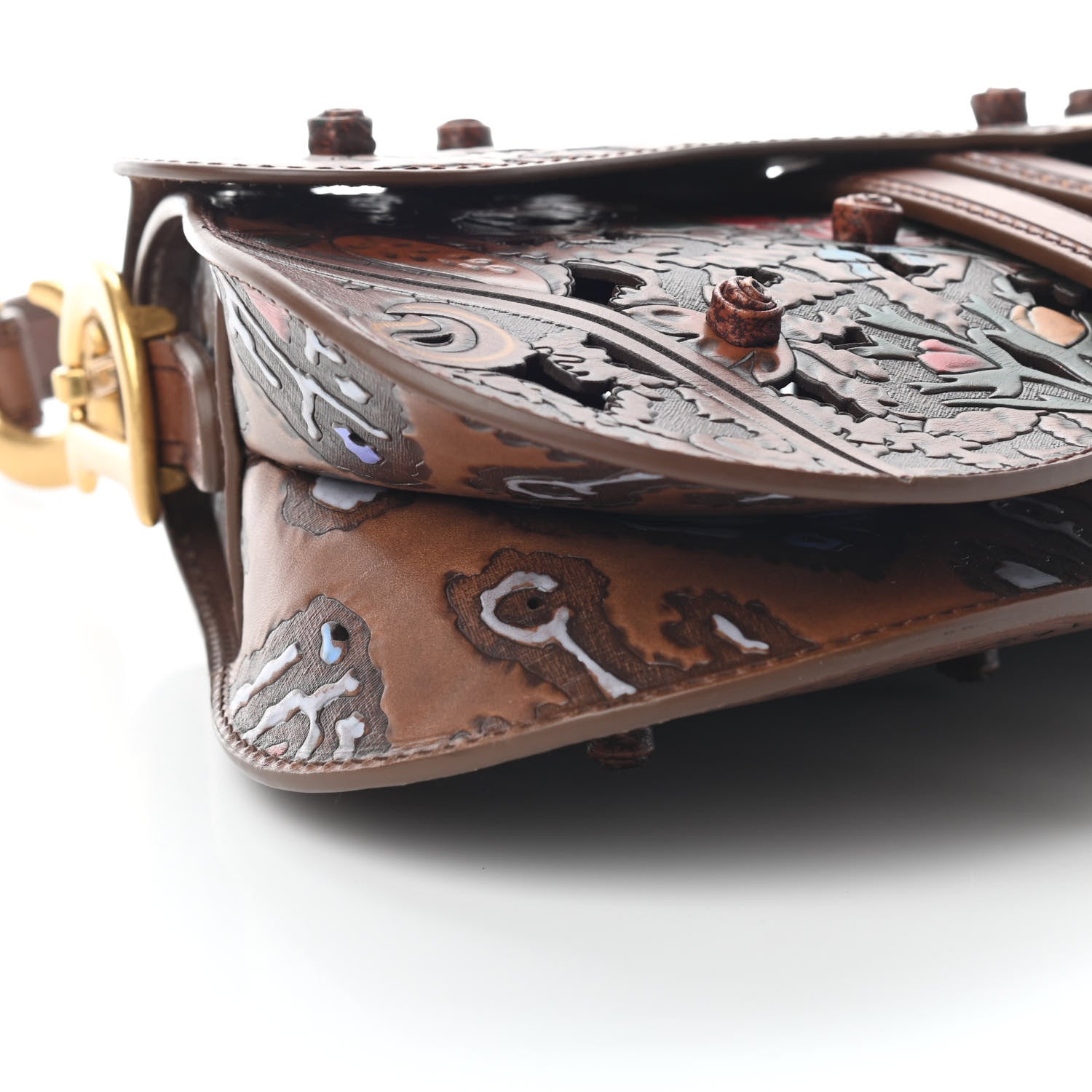 Christian Dior Calfskin Laser Cut Saddle Bag Brown Multicolor 8 of 9