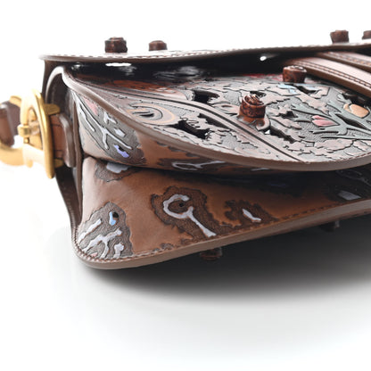 Christian Dior Calfskin Laser Cut Saddle Bag Brown Multicolor 8 of 9