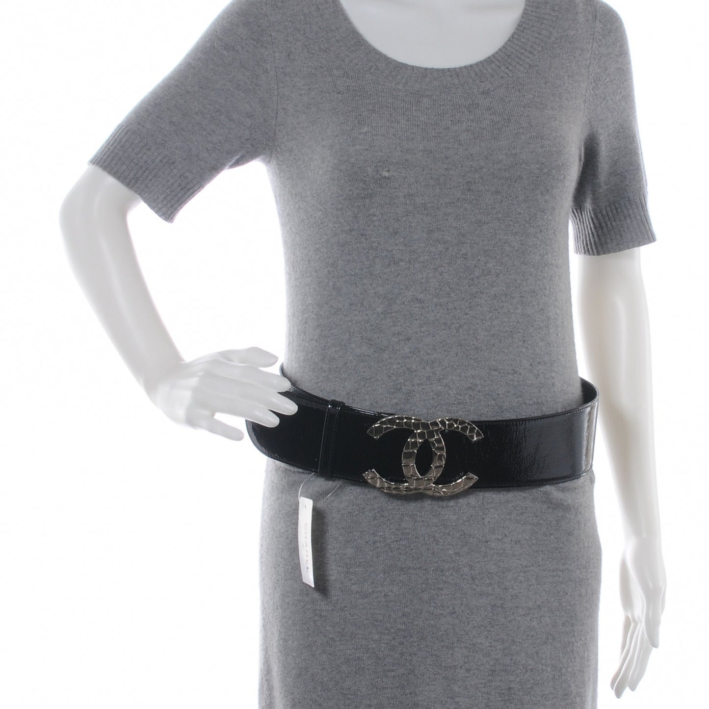 Patent Leather Silver CC Buckle Wide Belt 90 36 Black