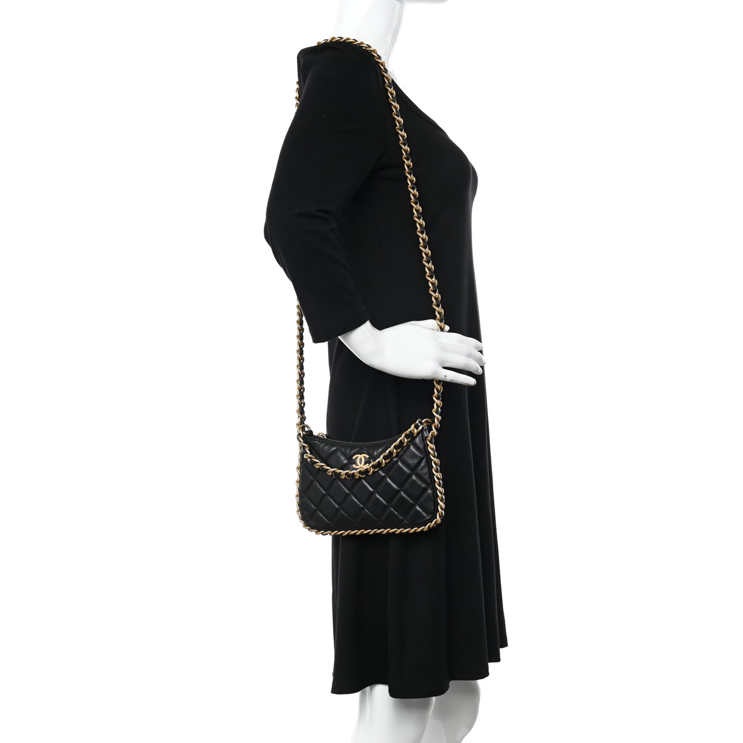 Lambskin Quilted Chain Around Top Handle Mini Bag Black