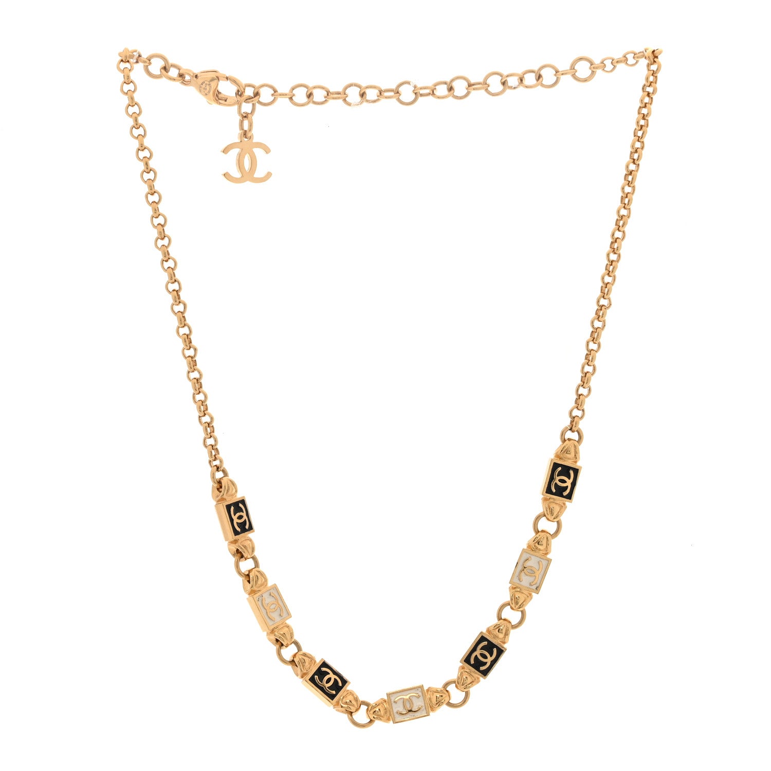 Chanel Metal Enamel CC Squares Choker Gold White Black 3 of 5