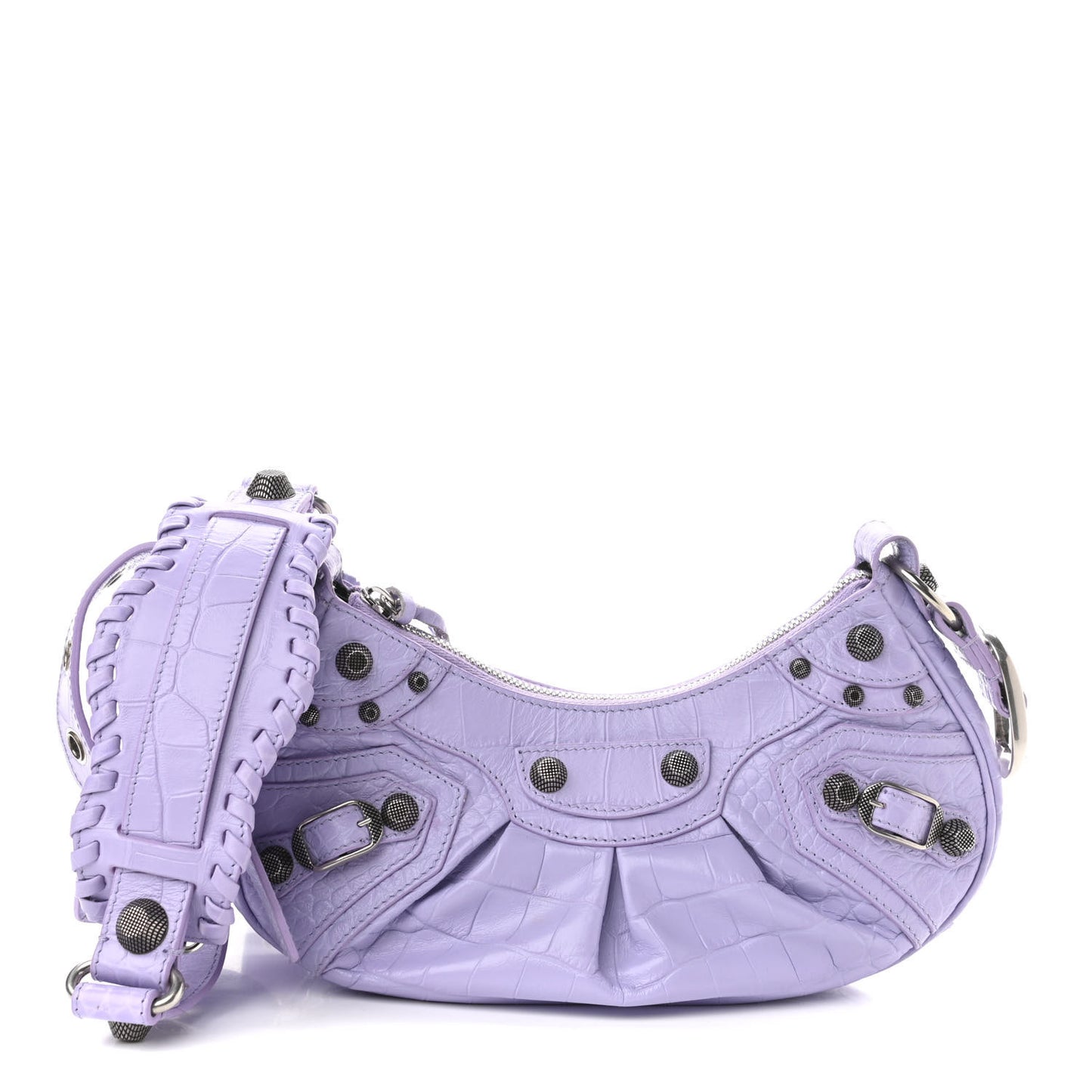 Extra Supple Calfskin Crocodile Embossed Le Cagole Shoulder Bag XS Lilac