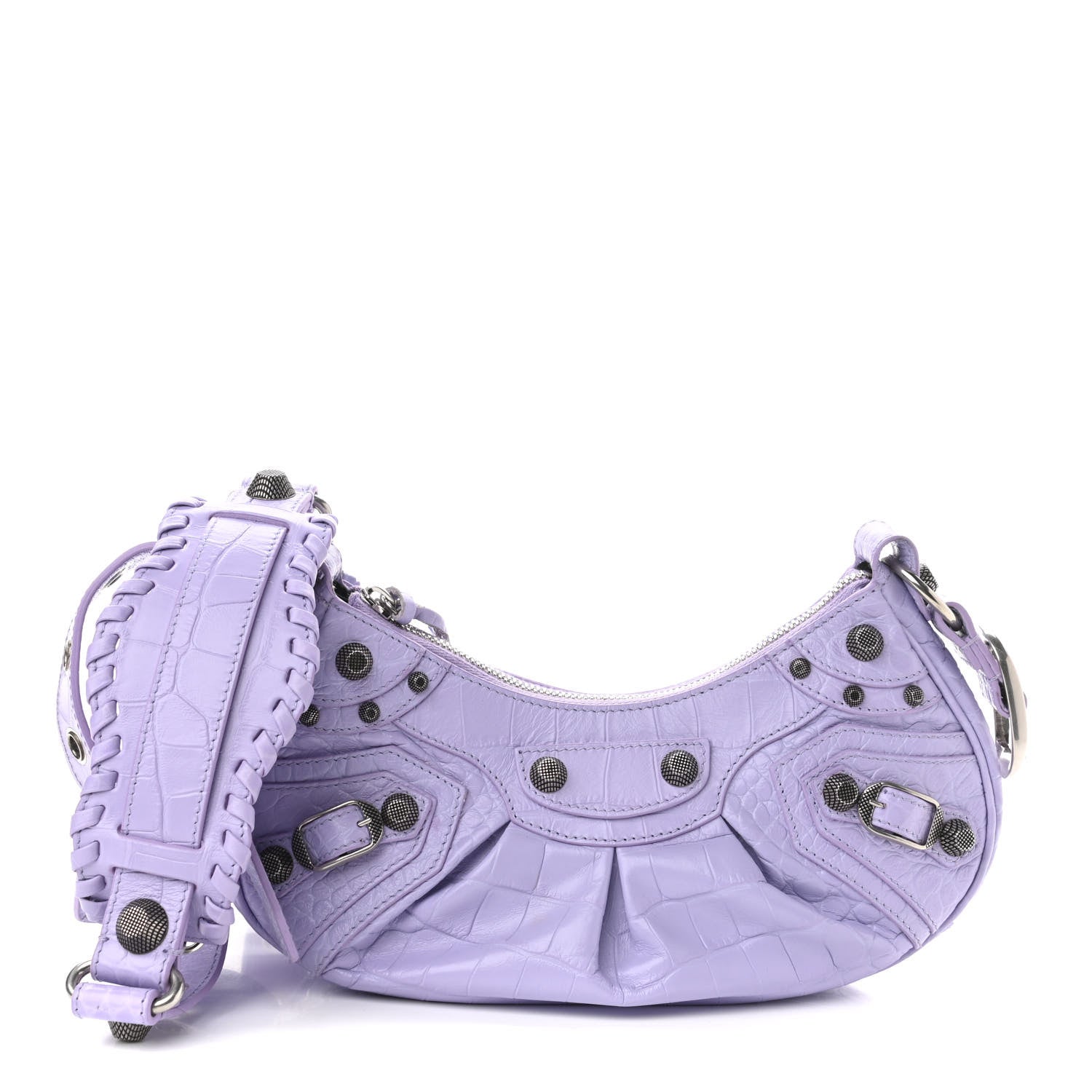 Balenciaga Extra Supple Calfskin Crocodile Embossed Le Cagole Shoulder Bag XS Lilac 3 of 10