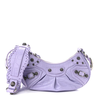 Balenciaga Extra Supple Calfskin Crocodile Embossed Le Cagole Shoulder Bag XS Lilac 3 of 10