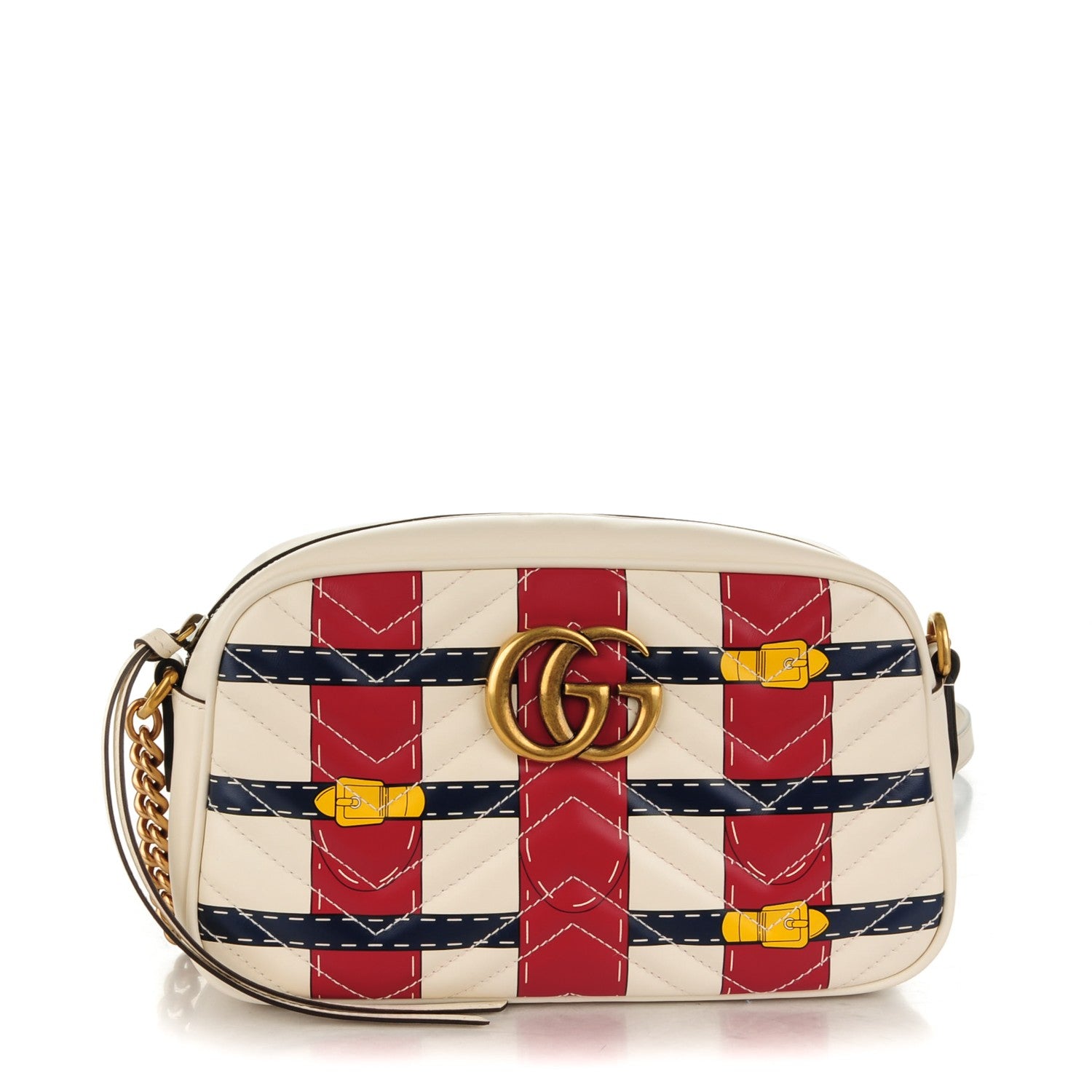 Gucci Calfskin Matelasse Trompe L'Oeil Print Small GG Marmont Chain Shoulder Bag White 1 of 7