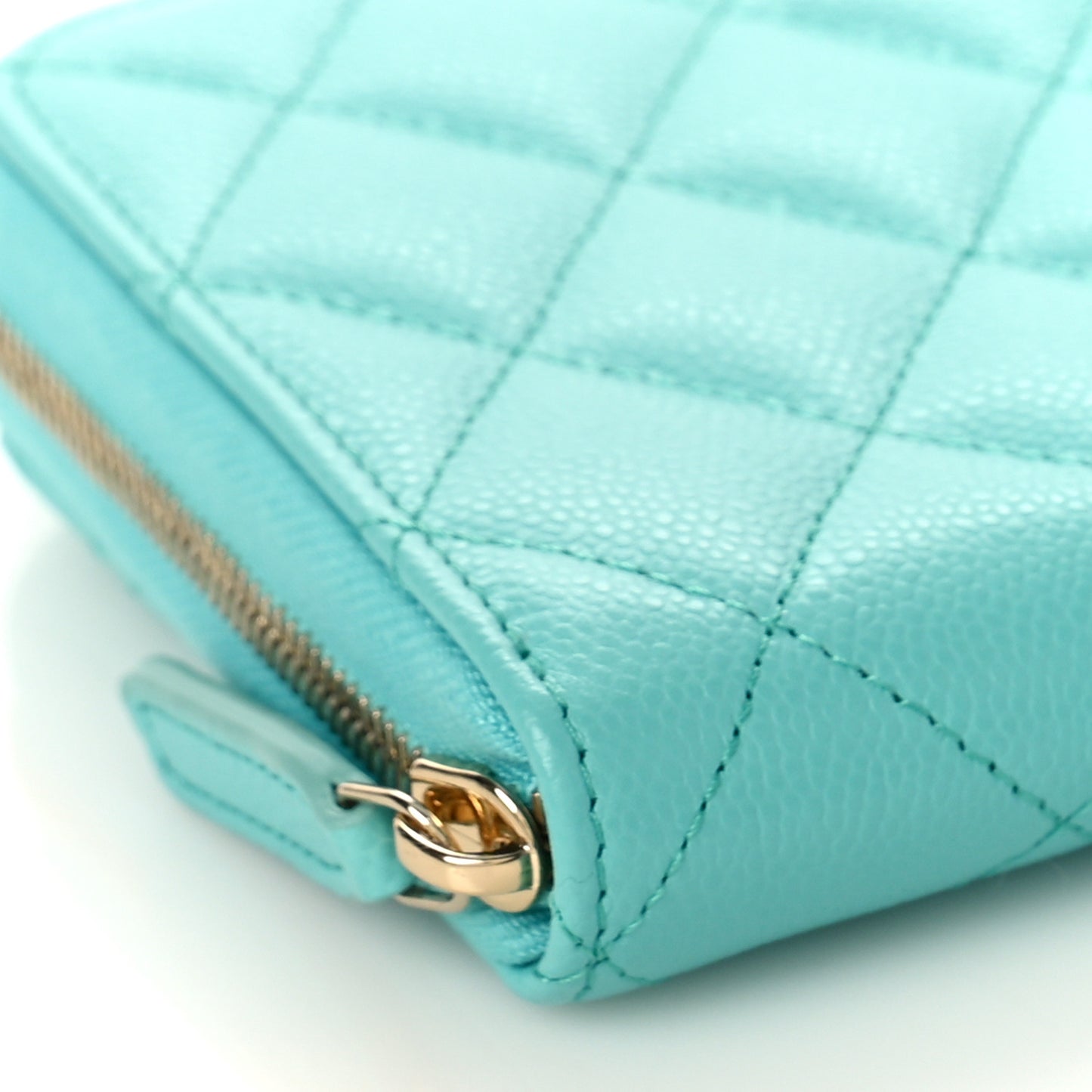 Caviar Quilted Large Gusset Zip Around Wallet Turquoise