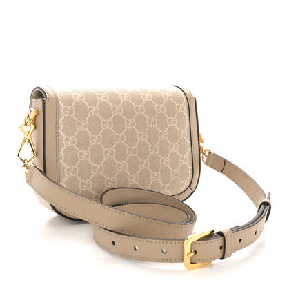 Gucci GG Supreme Monogram Textured Dollar Calfskin Web Mini Horsebit 1955 Shoulder Bag Beige Mystic White Oatmeal 2 of 19