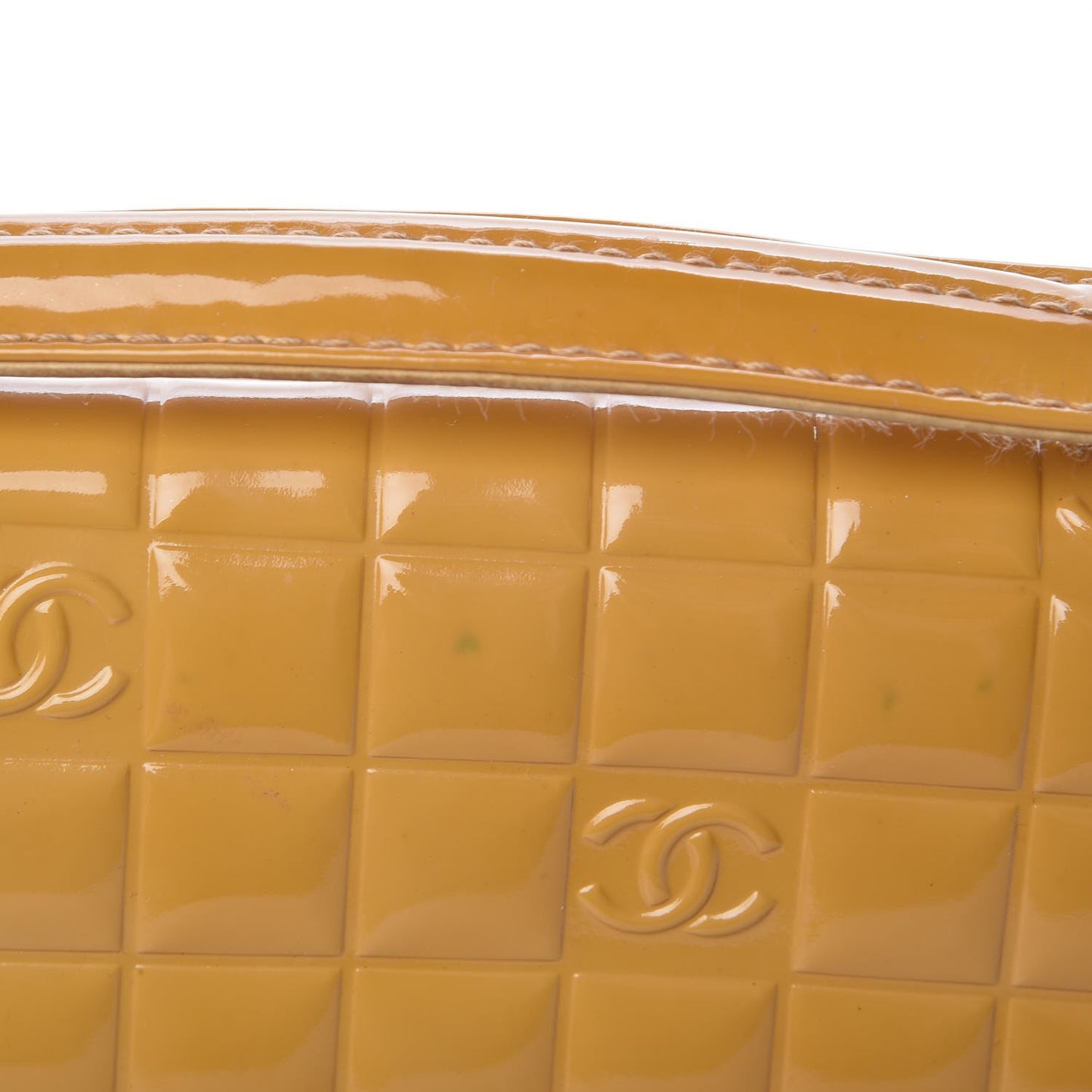 Patent Quilted Chocolate Bar Top Handle Clutch Yellow