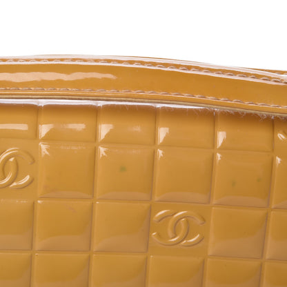 Chanel Patent Quilted Chocolate Bar Top Handle Clutch Yellow 10 of 12
