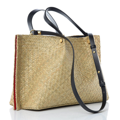 Valentino Garavani Raffia Medium Vlogo Escape Shopper Natural Black Rouge 3 of 9