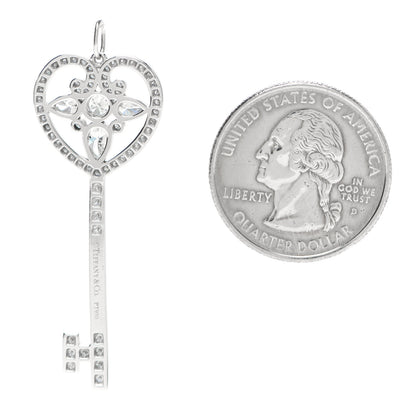 Tiffany Platinum Diamond Ornate Heart Key Pendant 2 of 4