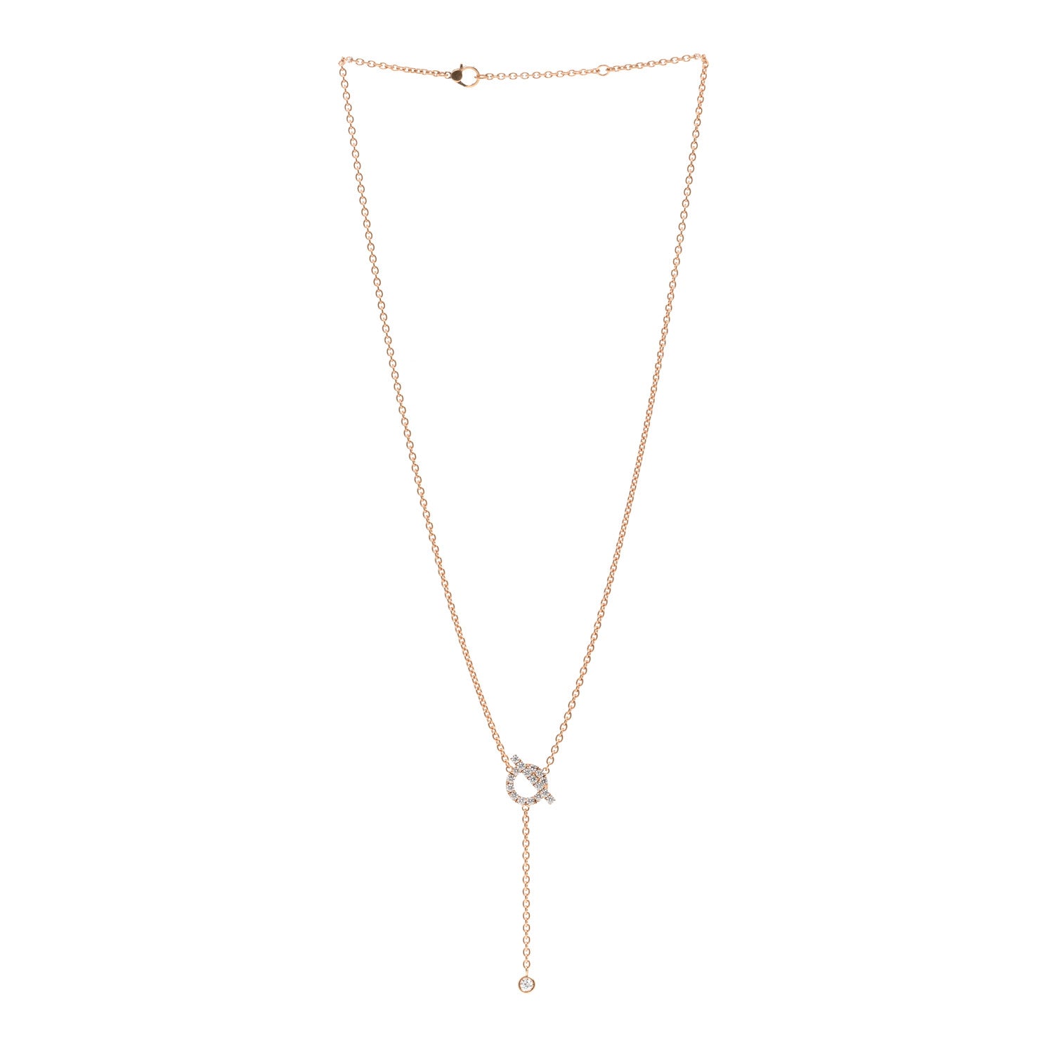 Hermes 18K Rose Gold Diamond Finesse Lariat Necklace 3 of 4