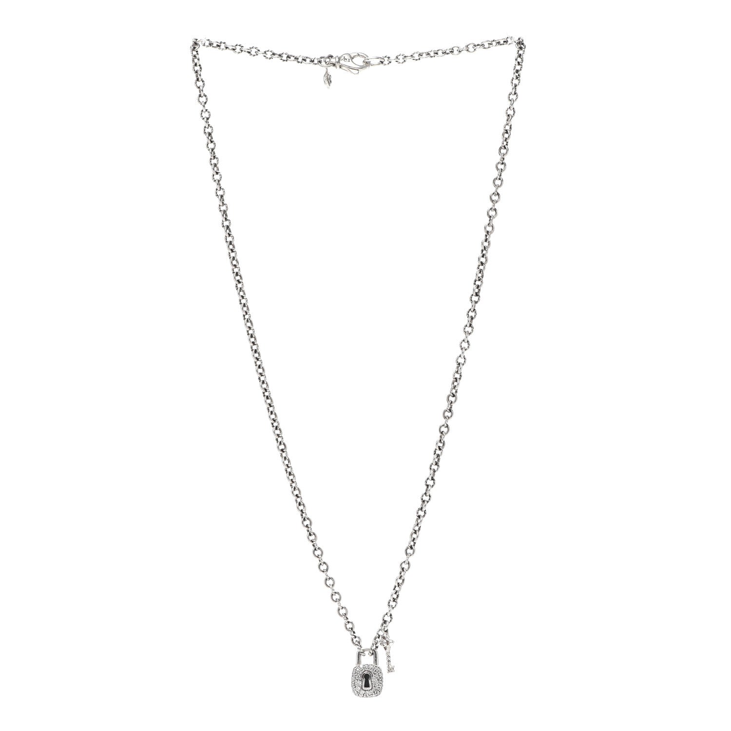 David Yurman Sterling Silver Diamond Cable Collectibles Lock and Key Charm Pendant Necklace 3 of 6