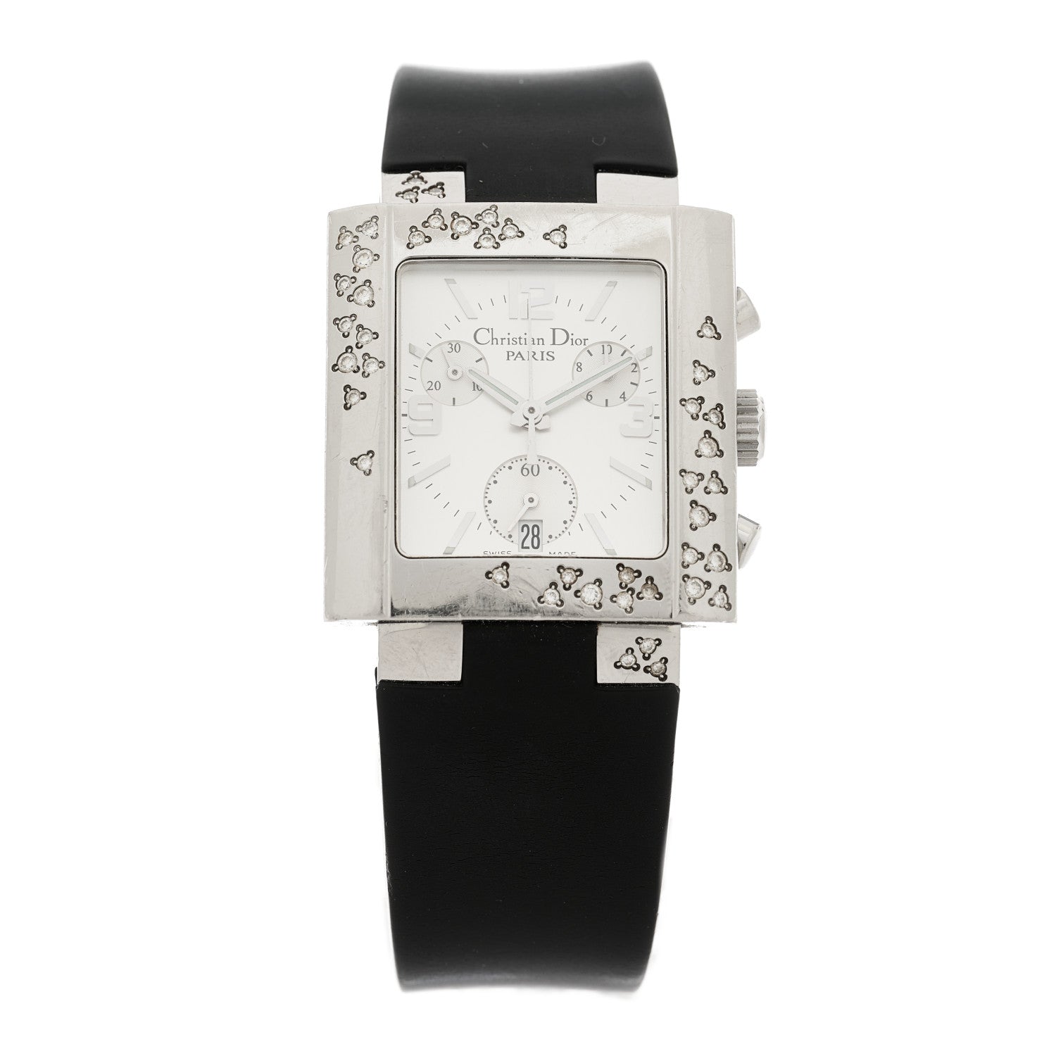 Christian Dior Stainless Steel Rubber Diamond 31mm Riva Quartz Watch 1 of 4