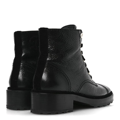 Chanel Shiny Calfskin Velvet Pearl Combat Short Boots 41 Black 5 of 14