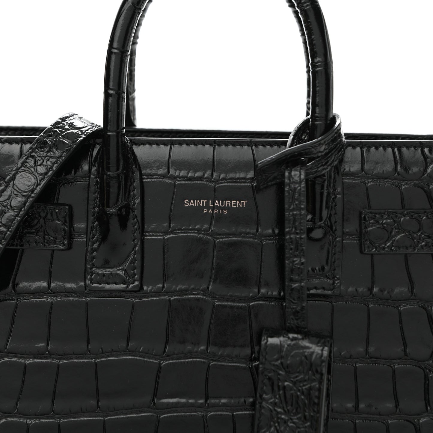 Calfskin Crocodile Embossed Nano Sac De Jour Black