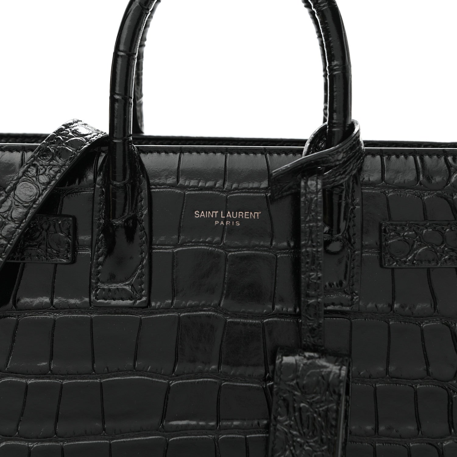 Saint Laurent Calfskin Crocodile Embossed Nano Sac De Jour Black 7 of 9