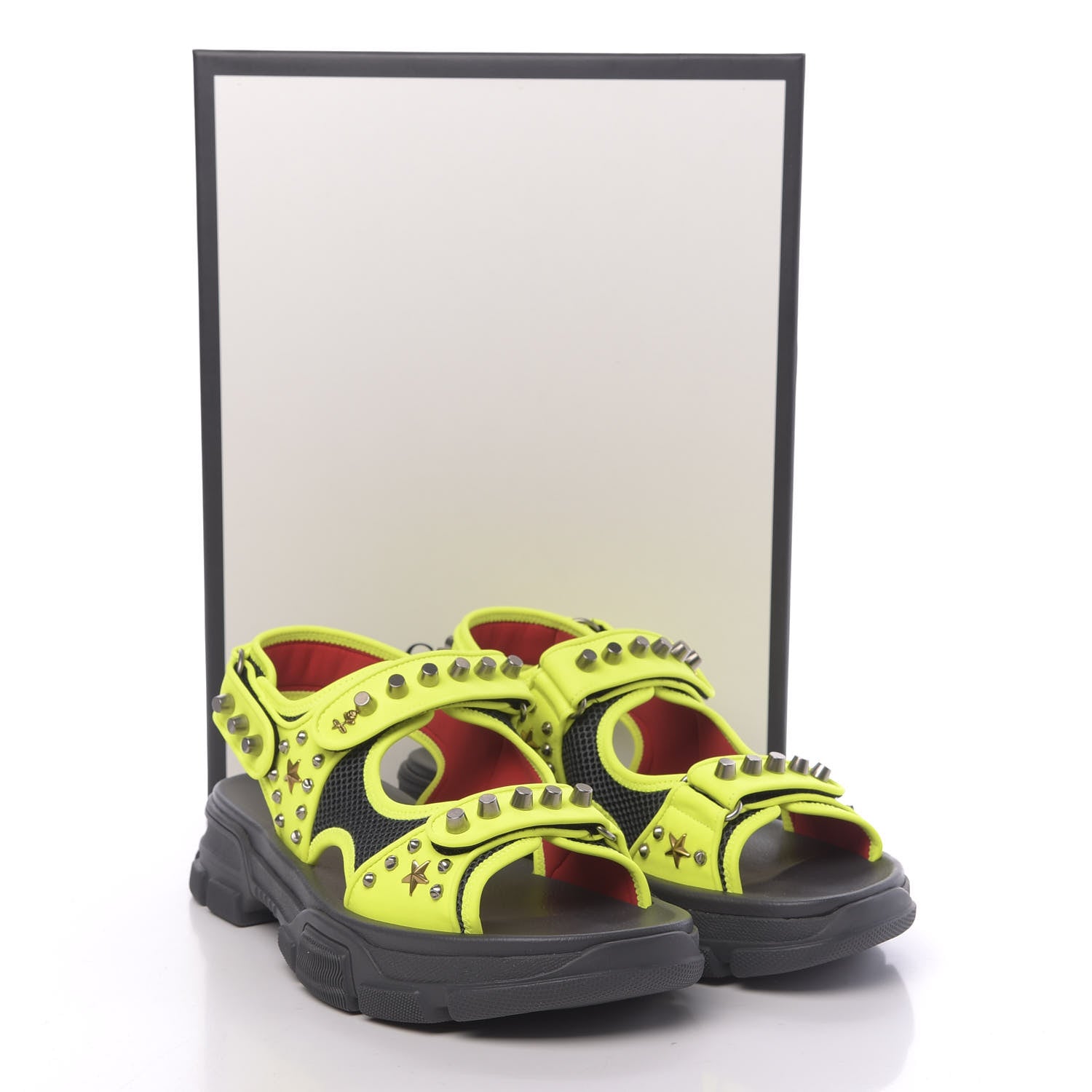 Gucci Technical Canvas Calfskin Studded Mens Aguru Sandals 11 Neon Yellow 7 of 7