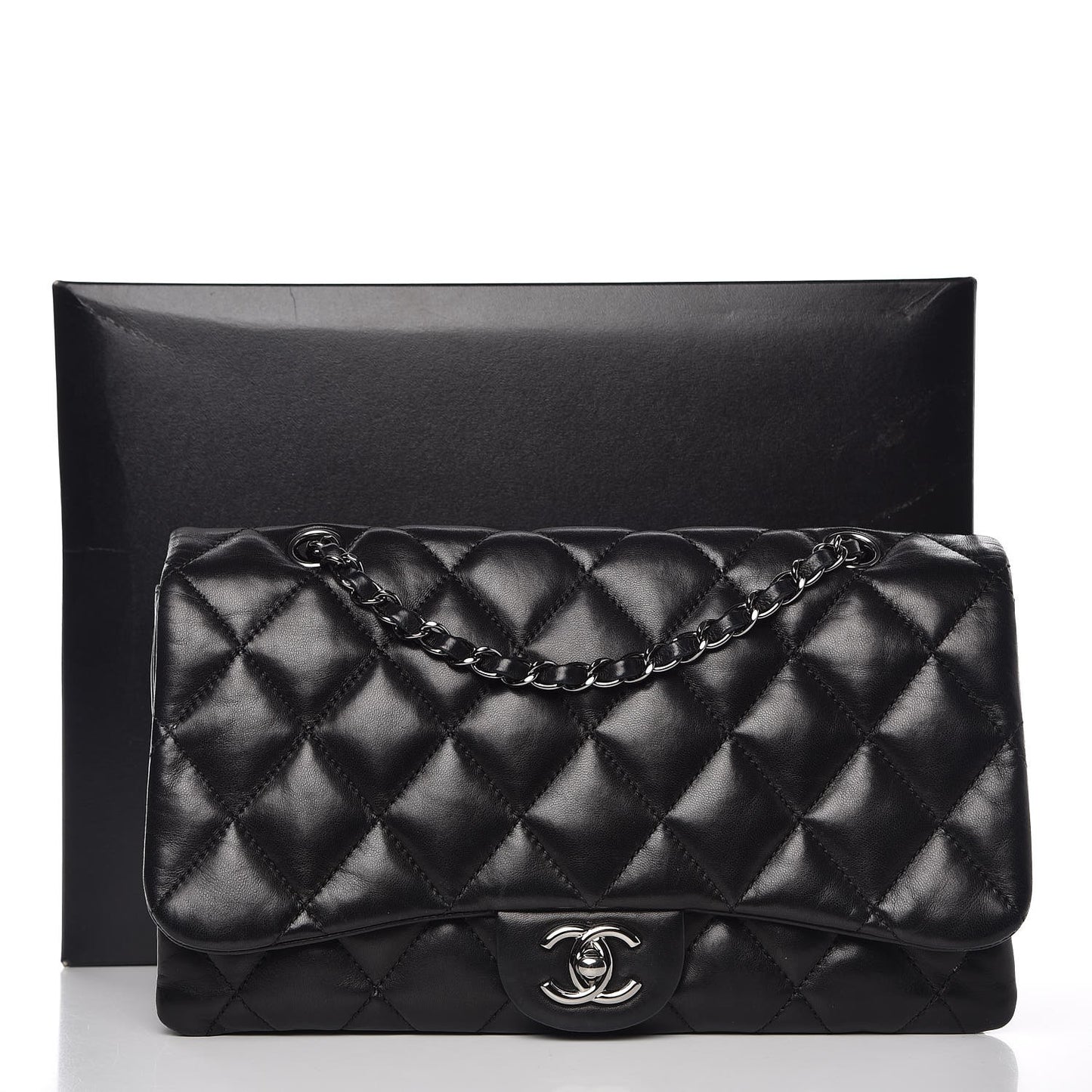 Lambskin Quilted 3 Accordion Flap Bag Black