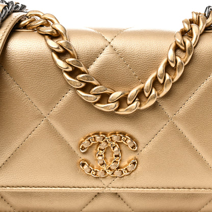 Chanel Metallic Goatskin Quilted Chanel 19 Wallet On Chain WOC Gold 9 of 14