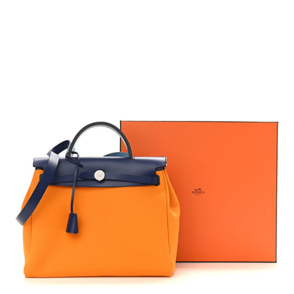 Hermes Military Toile Vache Hunter Verso Herbag Zip Retourne 31 PM Jaune Or Bleu Outremer Bleu Saphir 13 of 13