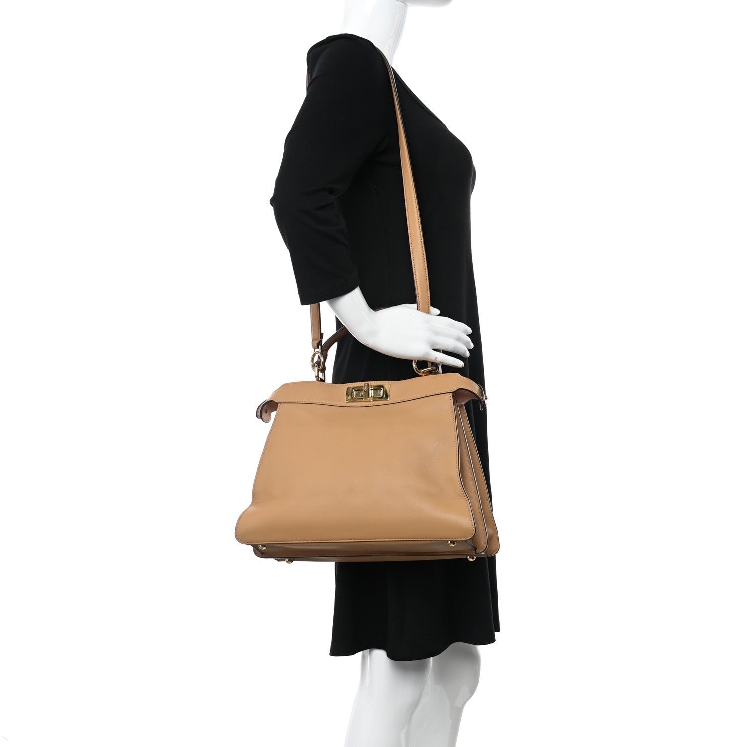 Fendi Vitello Seta Shiny Nappa Medium Peekaboo I SEE U Satchel Miele Scuro Light Rose 2 of 12