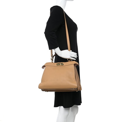 Fendi Vitello Seta Shiny Nappa Medium Peekaboo I SEE U Satchel Miele Scuro Light Rose 2 of 12