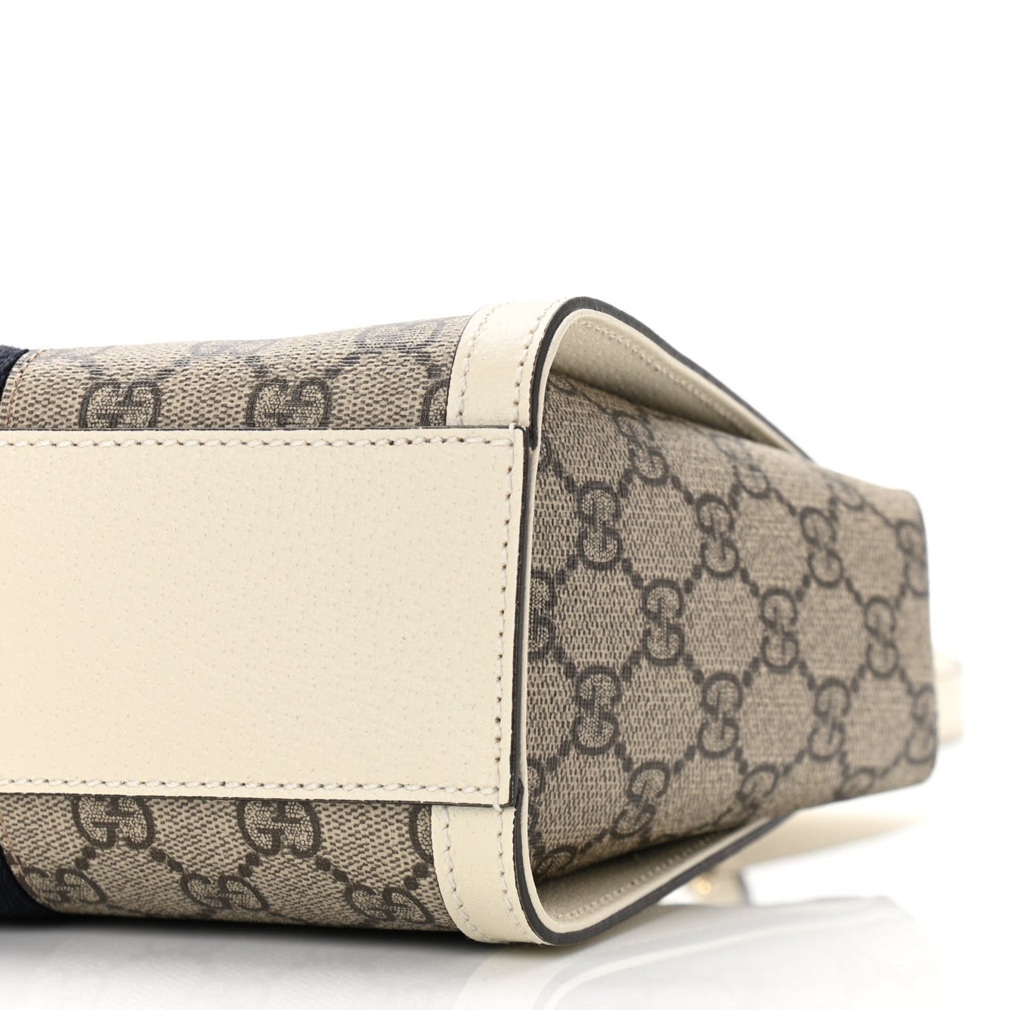 GG Supreme Monogram Textured Dollar Calfskin Web Small Ophidia Tote Bag Beige Ebony Mystic White