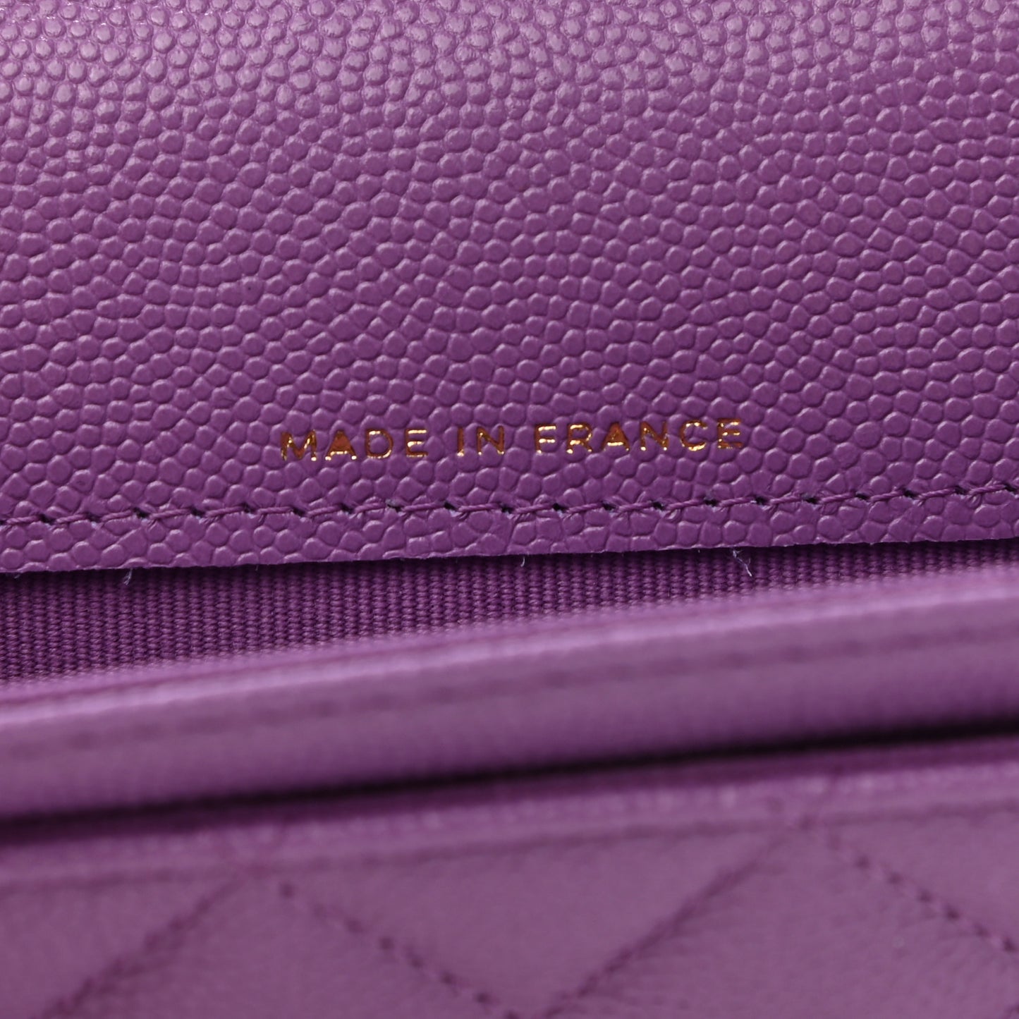 Caviar Quilted Flap Card Holder Wallet Purple