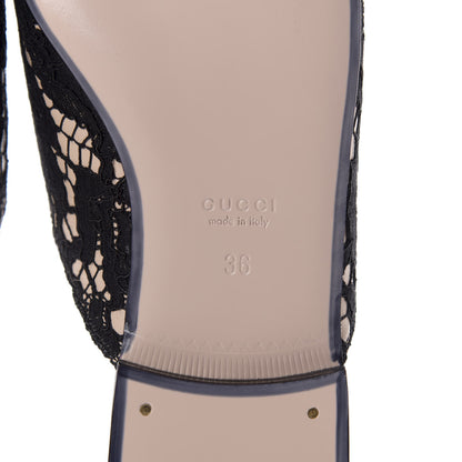 Gucci Lace Malaga Kid Womens Princetown Slippers 36 Black Skin Rose 8 of 10