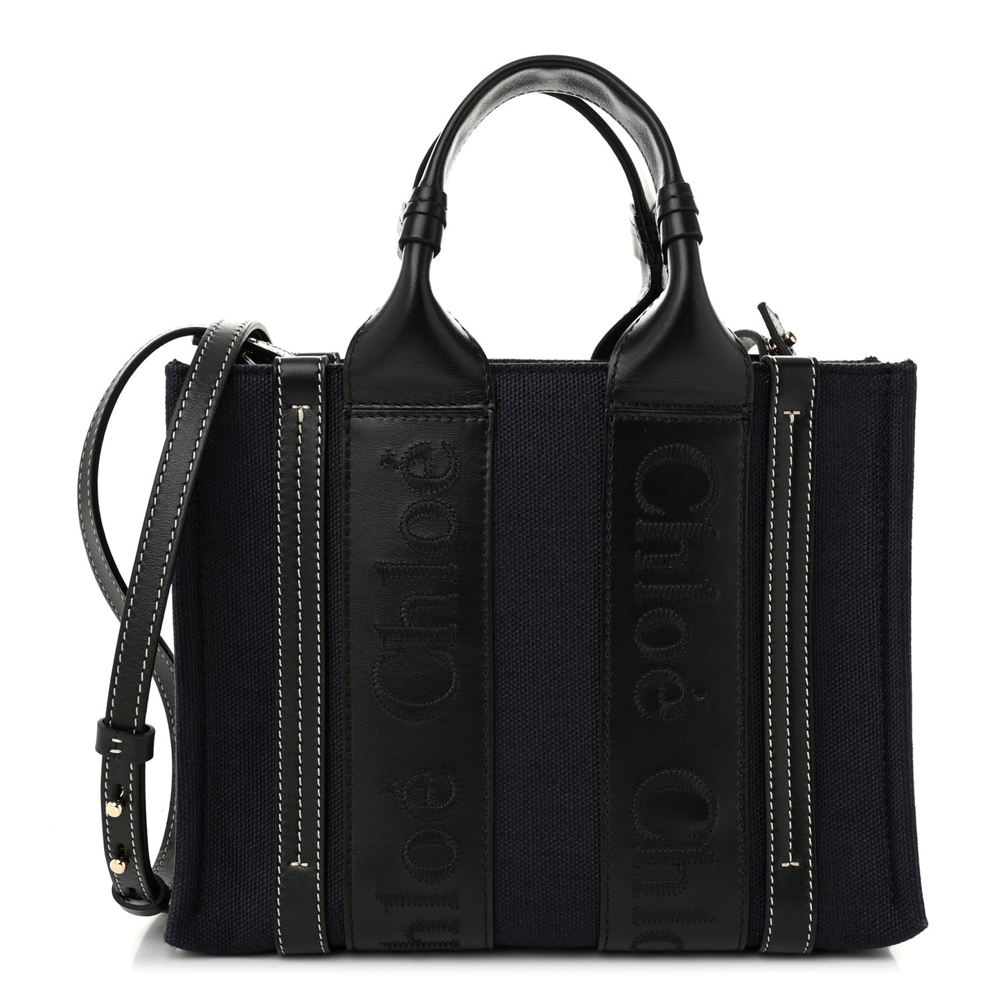 Calfskin Linen Small Woody Tote Deep Denim