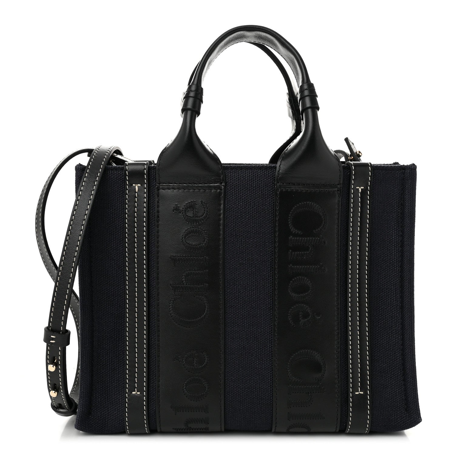 Chloe Calfskin Linen Small Woody Tote Deep Denim 1 of 10