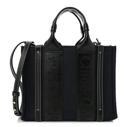 Chloe Calfskin Linen Small Woody Tote Deep Denim 1 of 10