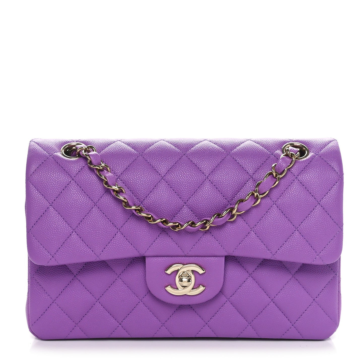 Caviar Quilted Small Double Flap Purple