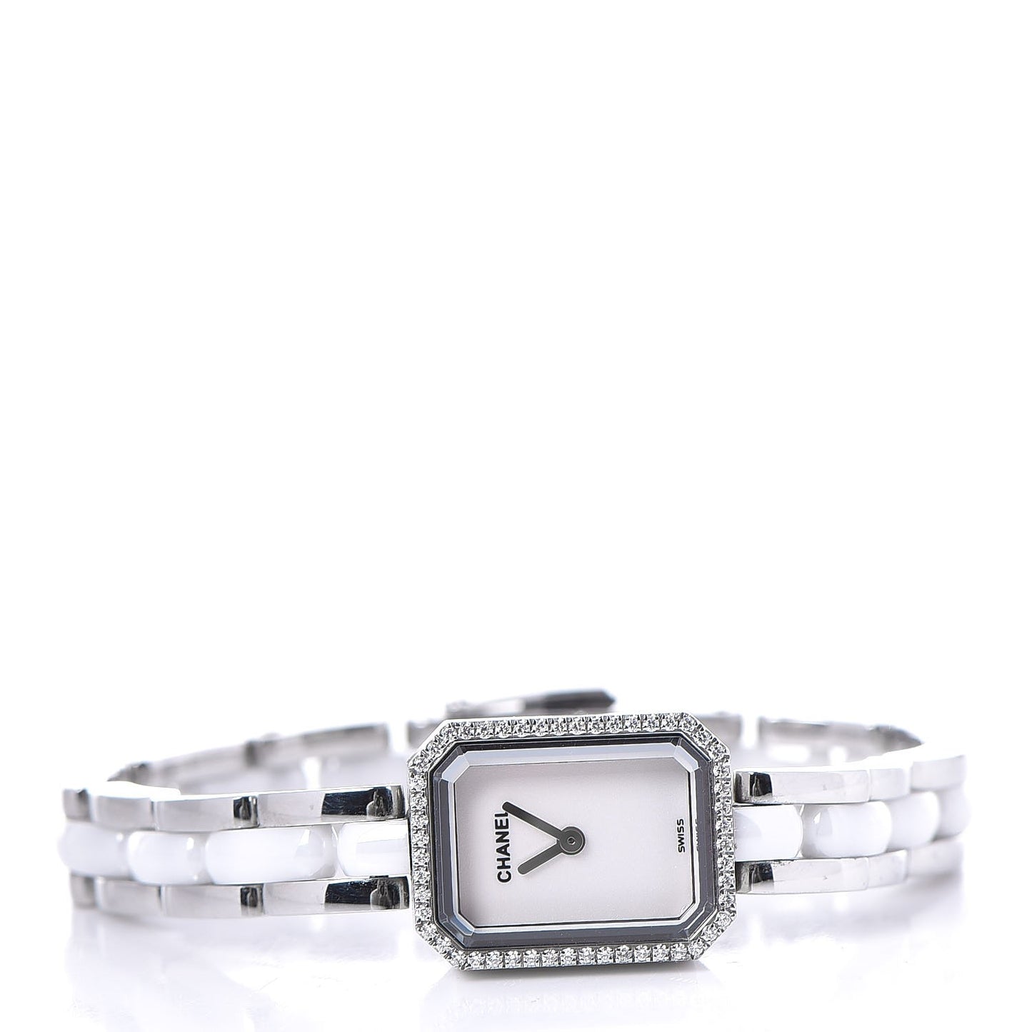 Stainless Steel Ceramic Diamond Bezel 16mm Chain Premiere Quartz Watch White