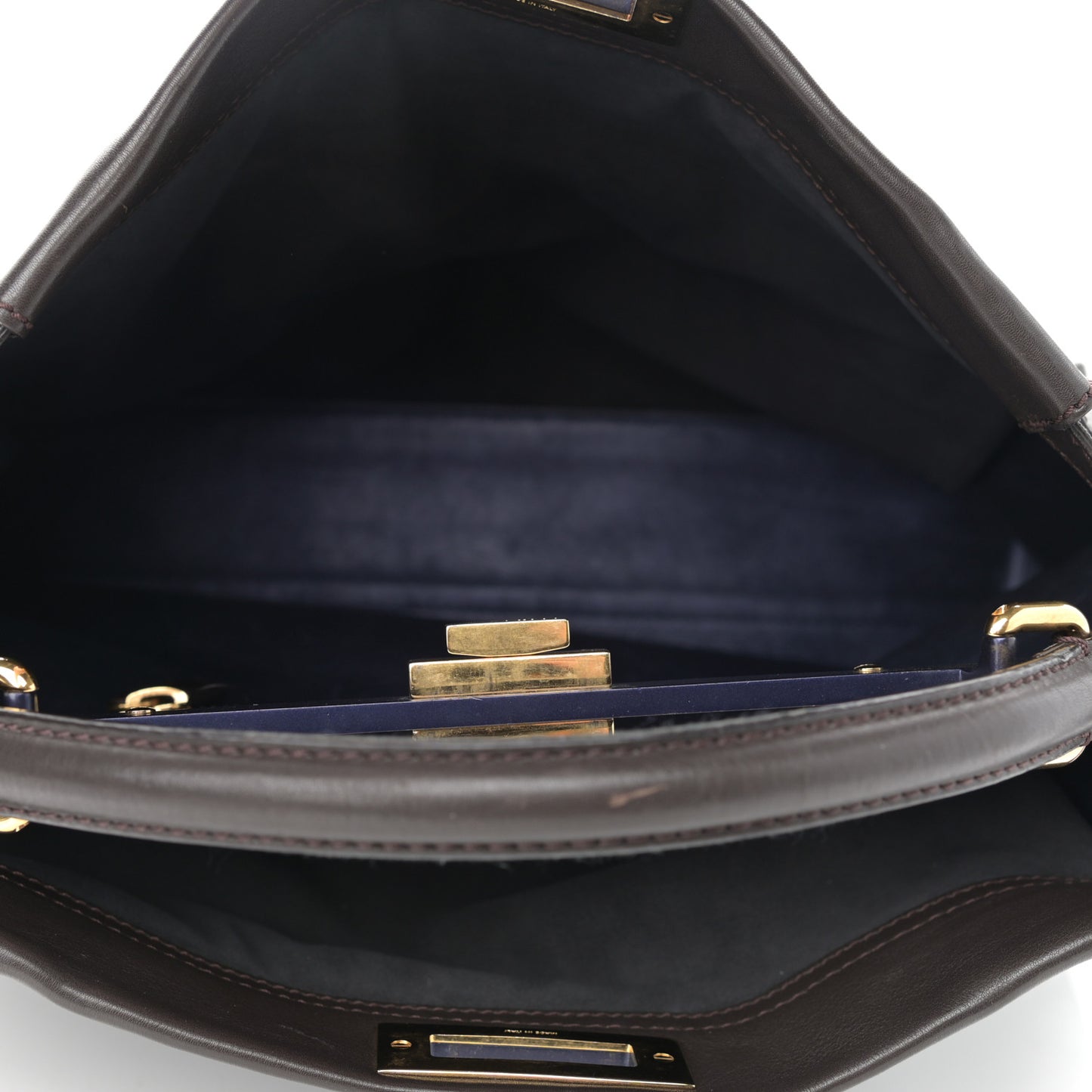Vitello Dolce Marmol Large Peekaboo Iconic Satchel Ebano Blu Scuro