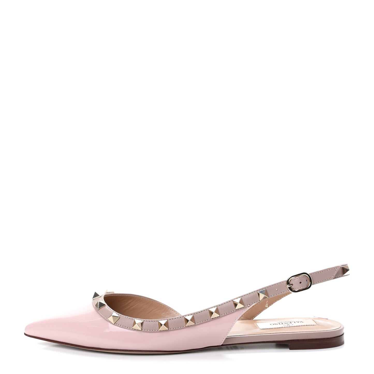 Patent Rockstud Slingback Flats 38.5 Water Rose Poudre