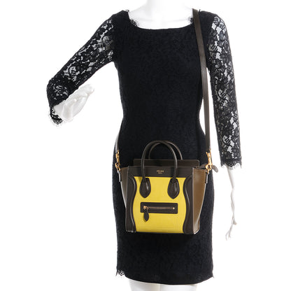 Celine Nubuck and Smooth Calfskin Nano Tri-Color Luggage Chartreuse 2 of 9