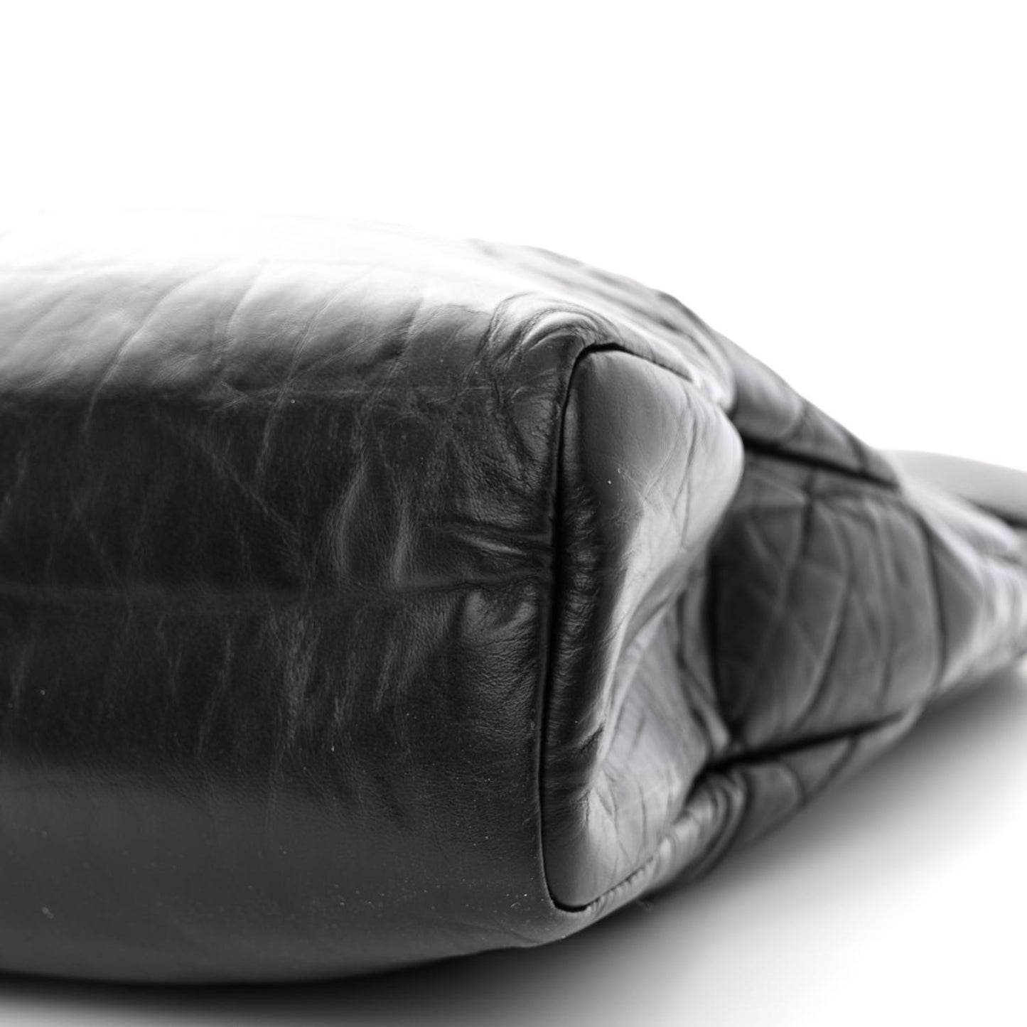 Shiny Crumpled Calfskin Quilted Large 31 Shopping Bag Black