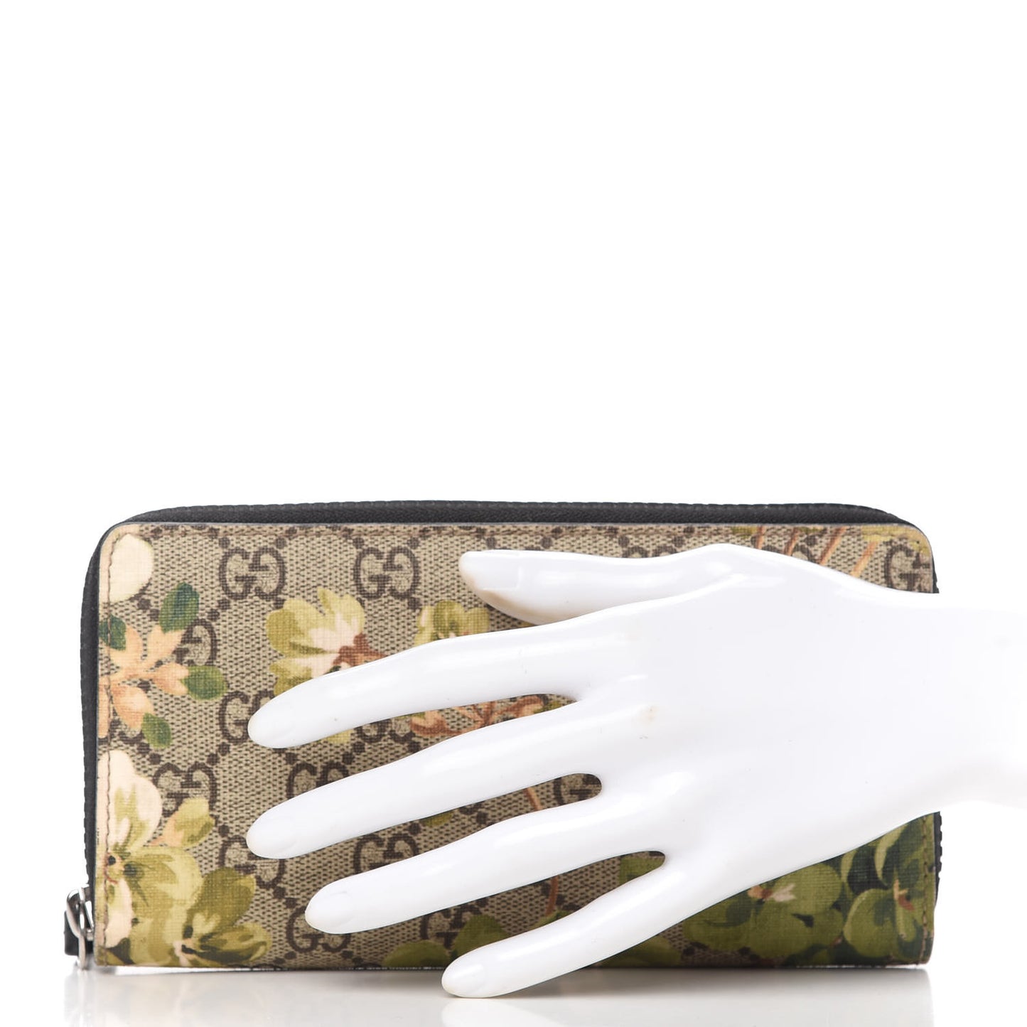 GG Supreme Monogram Blooms Zip Around Wallet Beige New Military Black