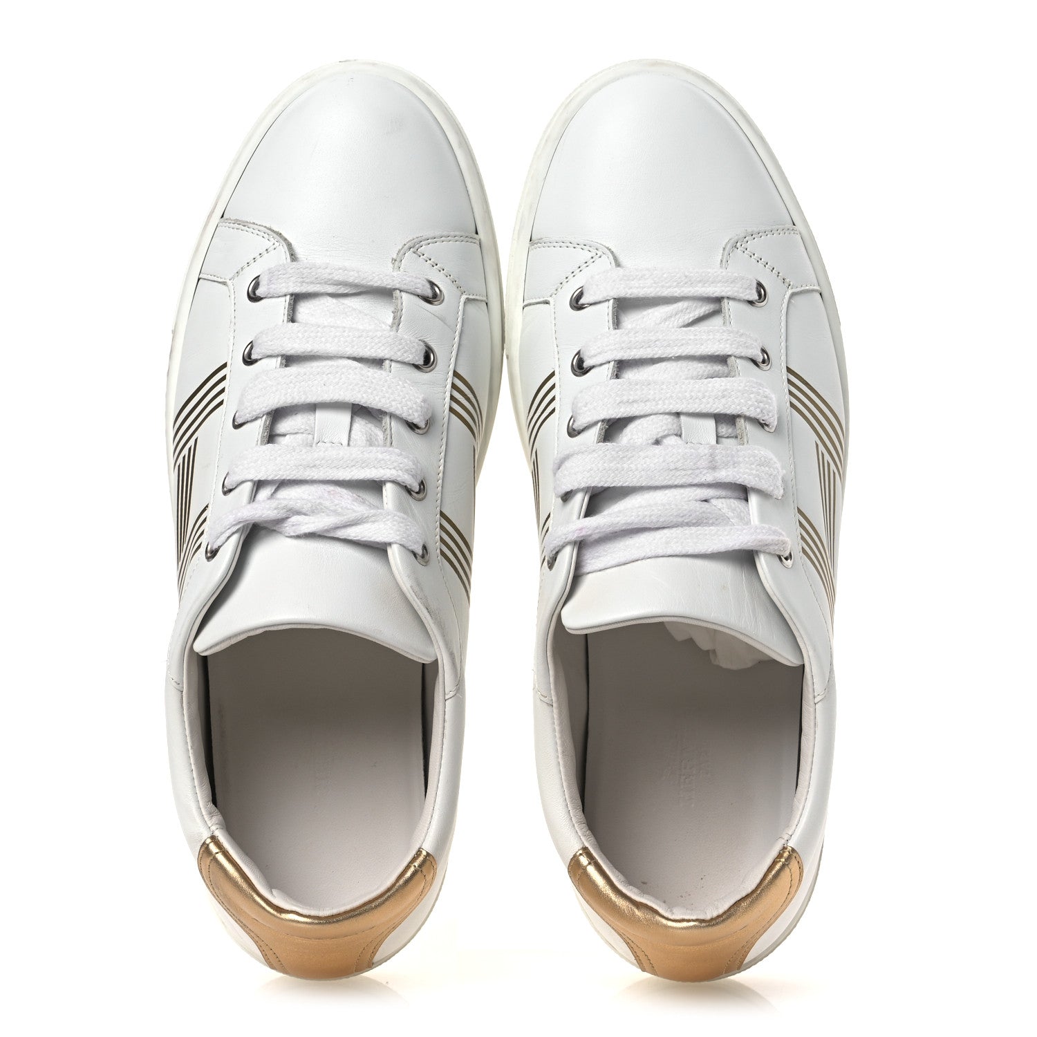 Hermes Metallic Calfskin Womens Advantage Sneakers 39.5 White Dore 2 of 13