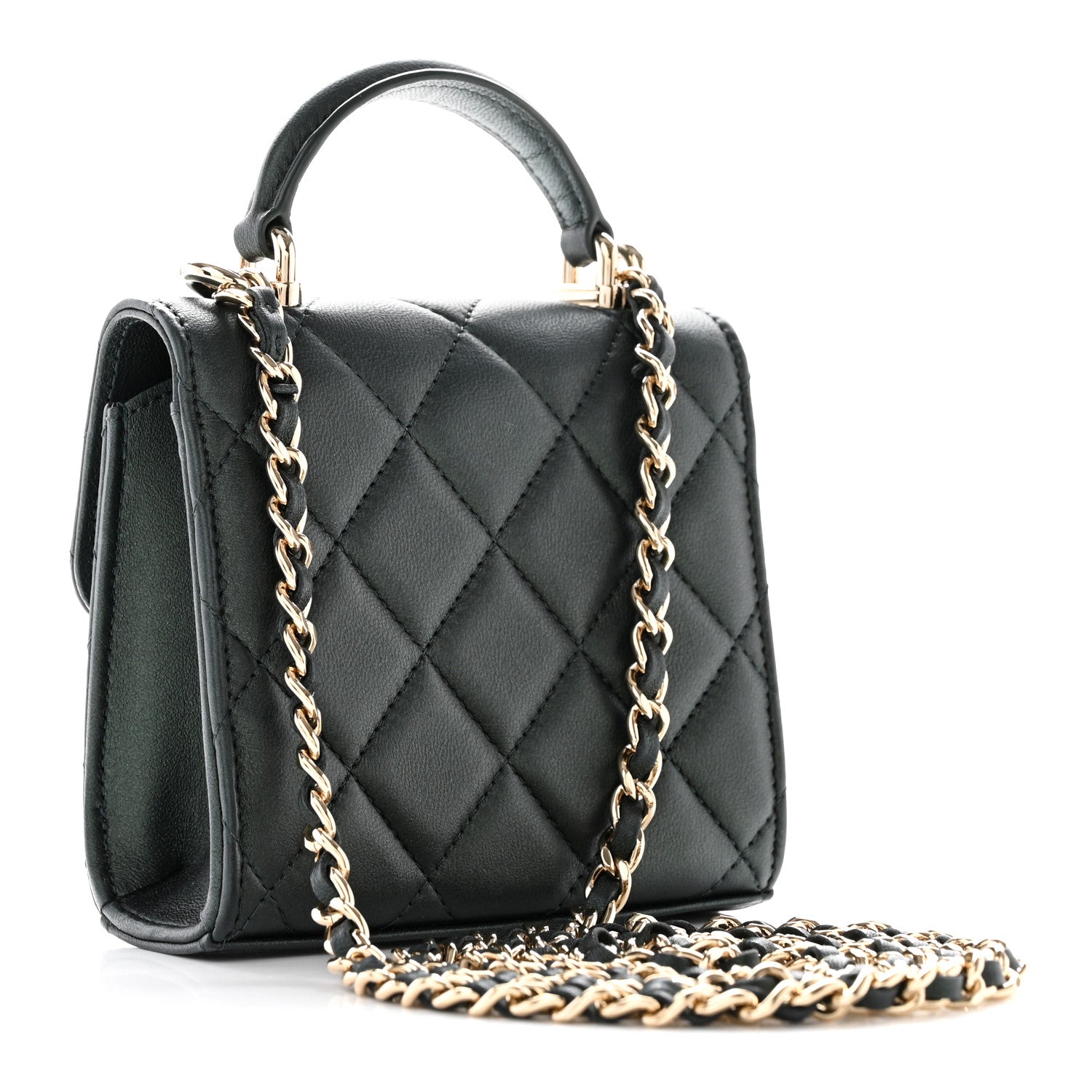 Chanel Iridescent Lambskin Quilted Top Handle Flap Clutch With Chain Dark Green 3 of 13