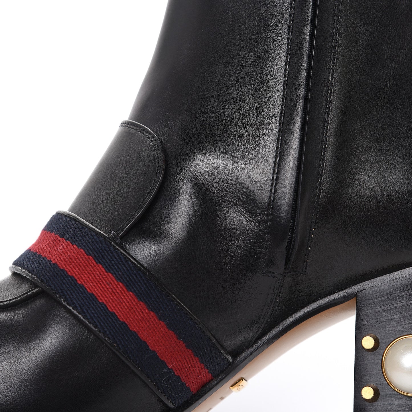 Betis Glamour Calfskin Web Pearl Embellished Peyton 75mm Ankle Boots 39 Black