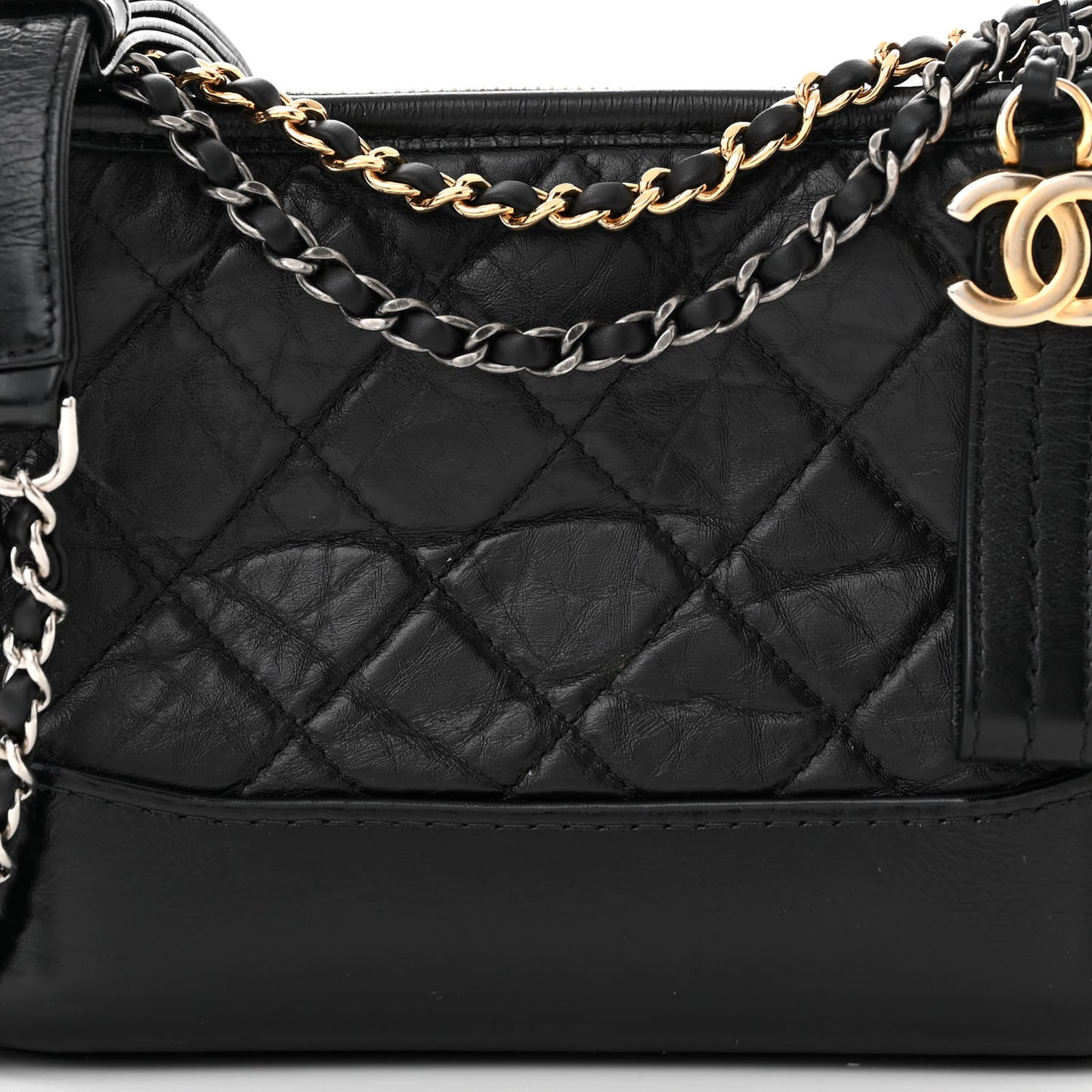 Aged Calfskin Quilted Small Gabrielle Hobo Black