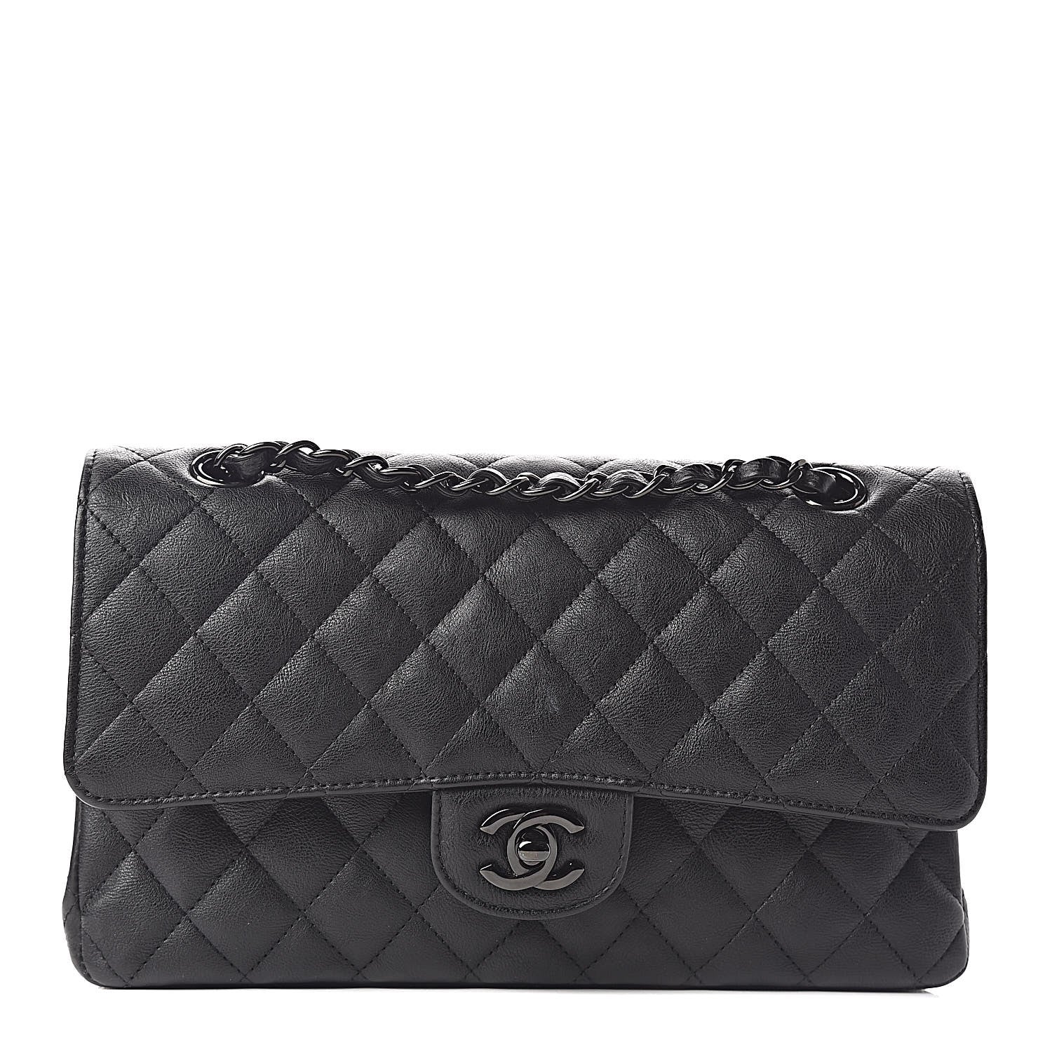 Chanel Crumpled Calfskin Quilted Medium Double Flap So Black 1 of 11