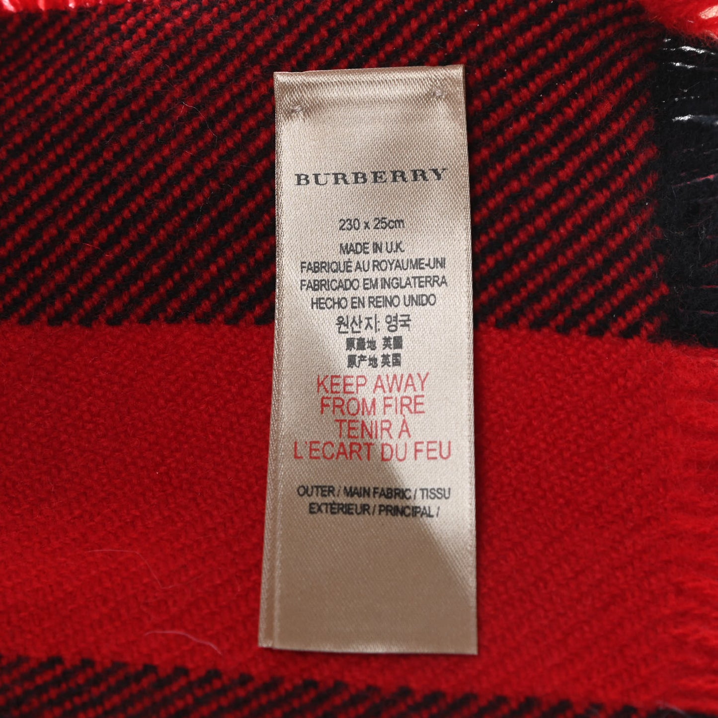 Wool Half Mega Check Fringe Scarf Red