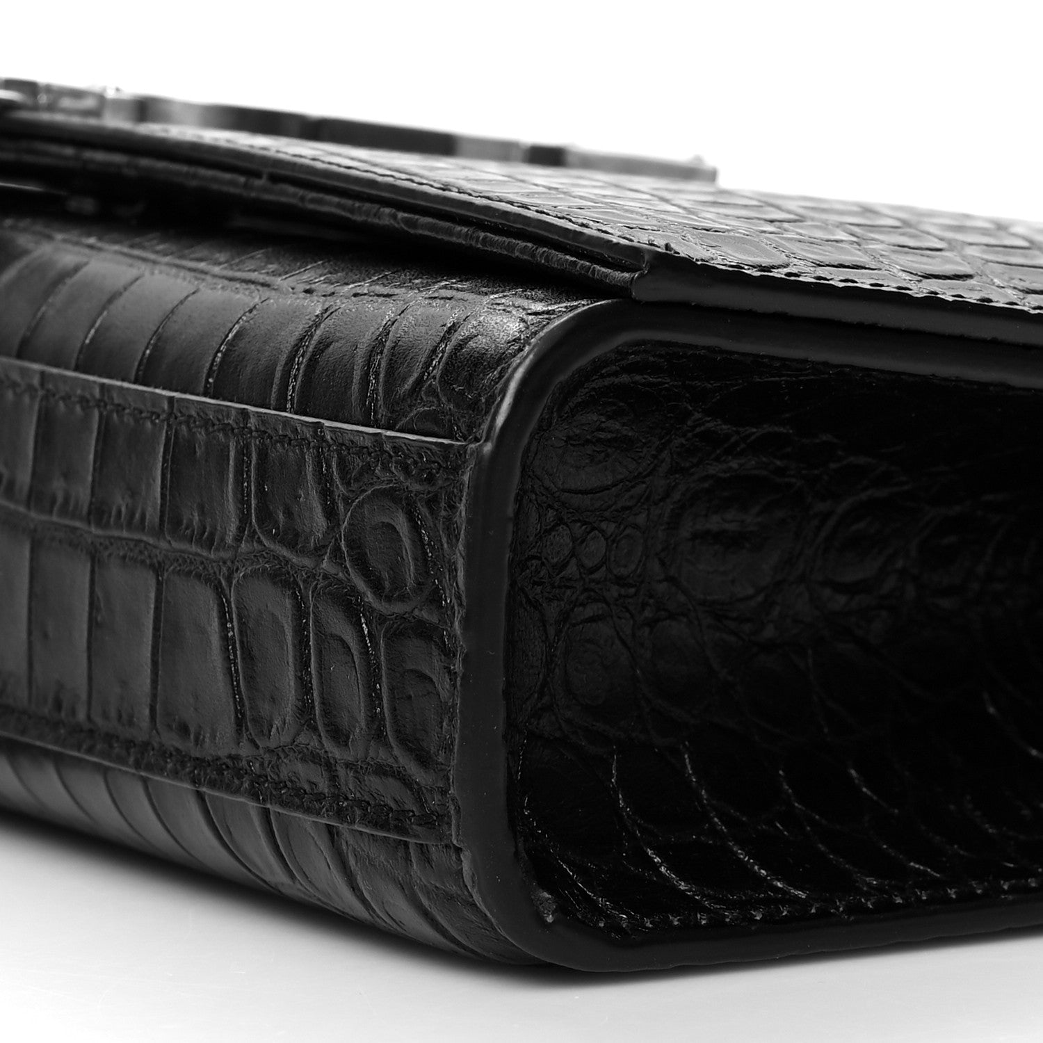 Saint Laurent Calfskin Crocodile Embossed Medium Classic Monogram Kate Tassel Satchel Black 11 of 11