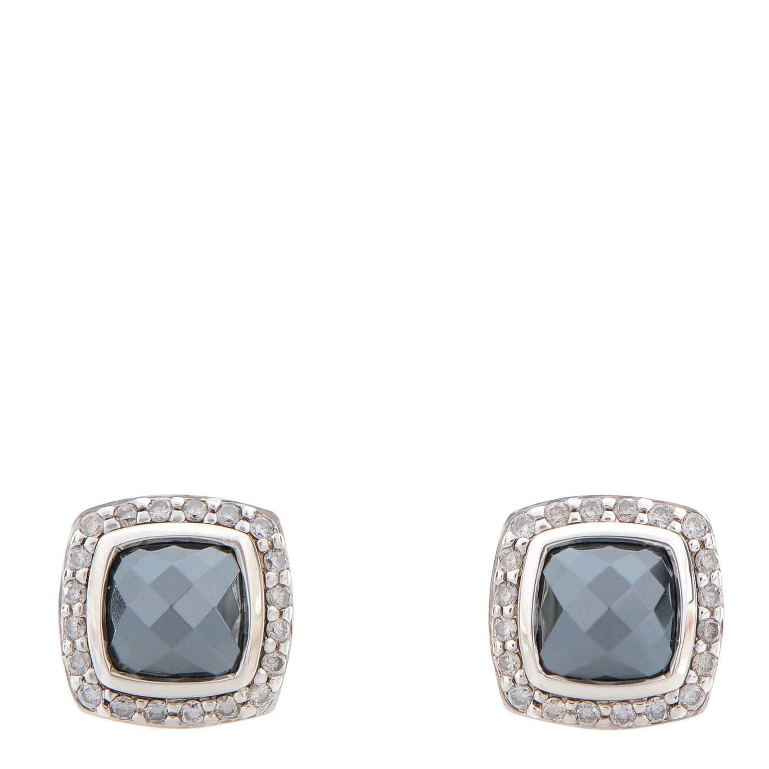 David Yurman Sterling Silver Diamond Hematite 7mm Petite Albion Earrings 1 of 5
