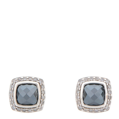David Yurman Sterling Silver Diamond Hematite 7mm Petite Albion Earrings 1 of 5