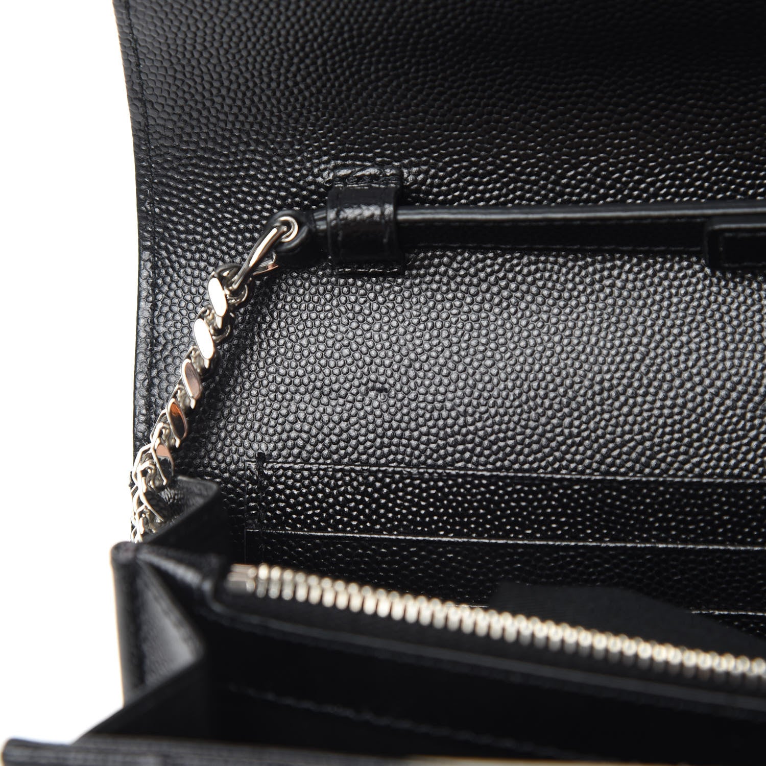 Saint Laurent Grain De Poudre Matelasse Chevron Monogram Chain Wallet Black 11 of 12